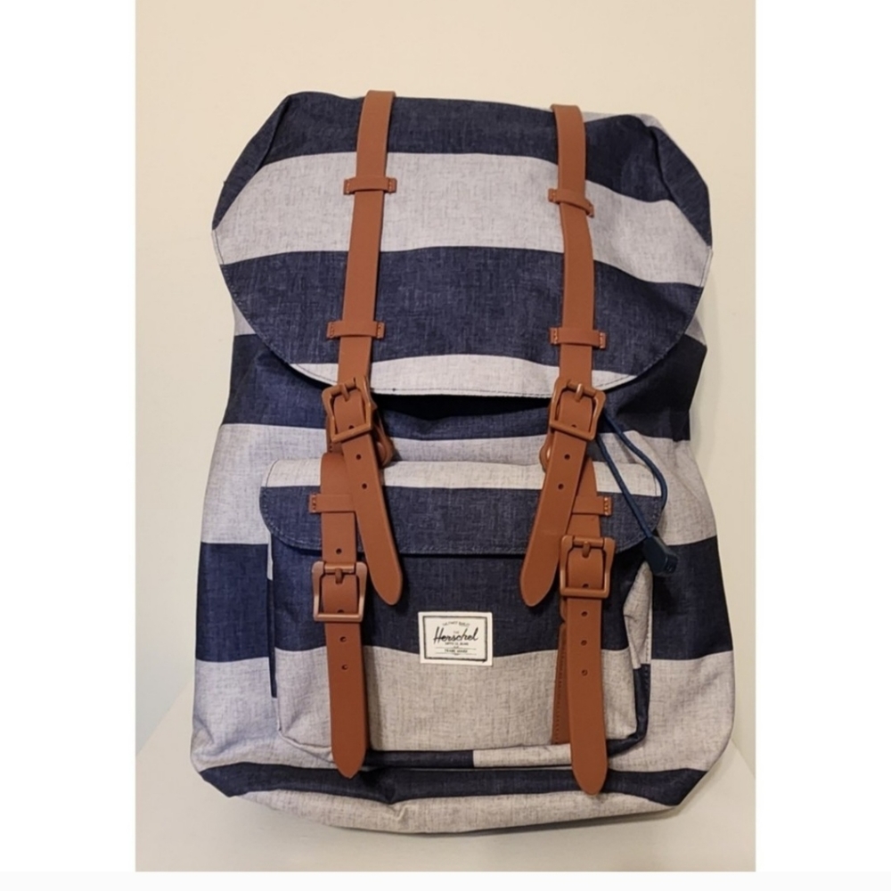 HERSCHEL SUPPLY CO. LITTLE AMERICA BACKPACK Border Stripe / Saddle Brown Straps